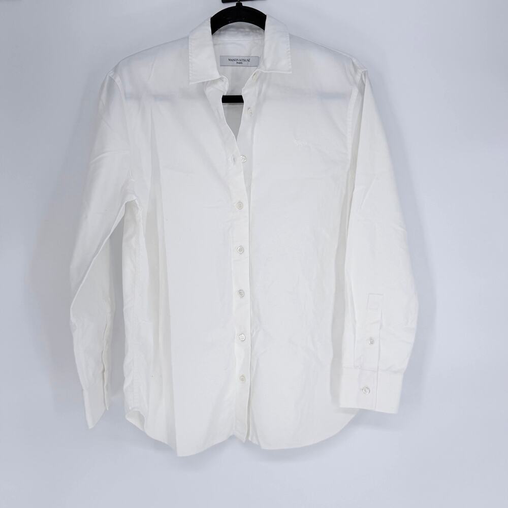 Maison Kitsune Fox Embroidery Oxford Shirt White Womens 36 Small